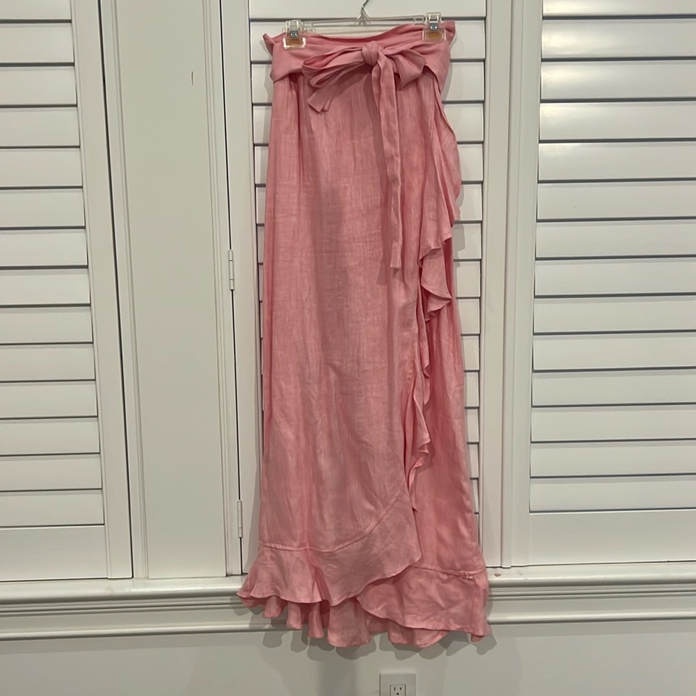 Pink linen maxi skirt